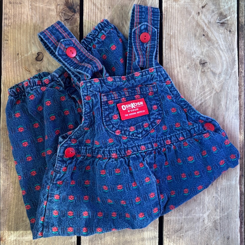 Vintage Oshkosh B’Gosh Rose Print Bubble Overalls, Rare Embroidered Roses